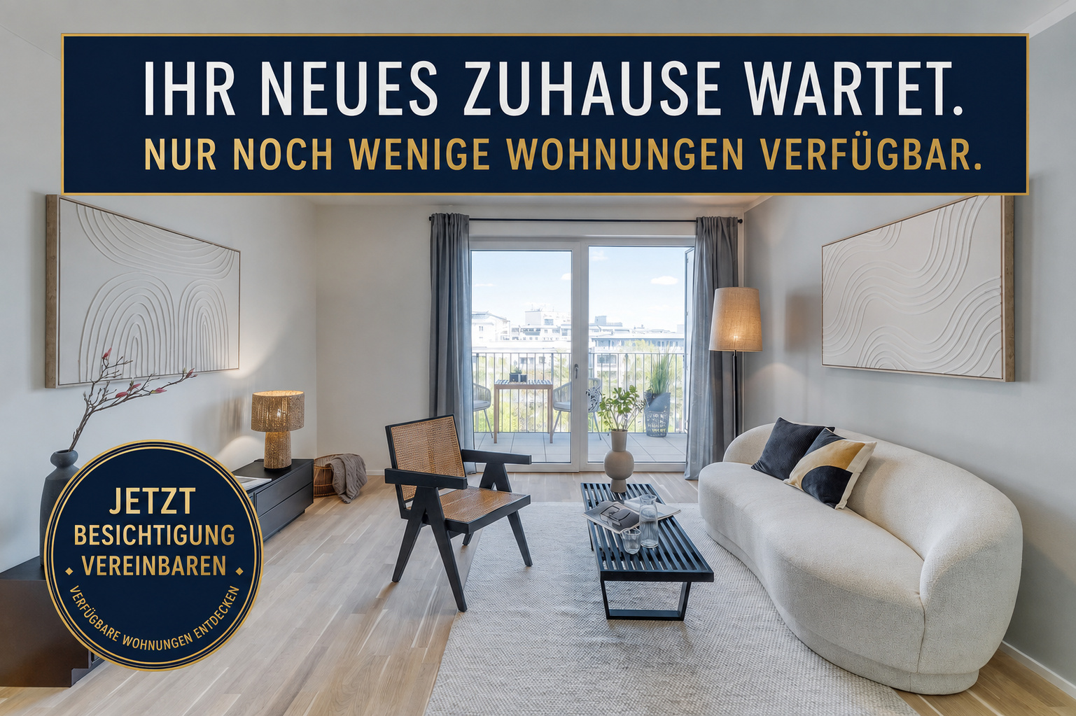 Elegant eingerichtetes Wohnzimmer im Schloßberg-Quartier – Ihr neues Zuhause wartet, nur noch wenige Wohnungen verfügbar